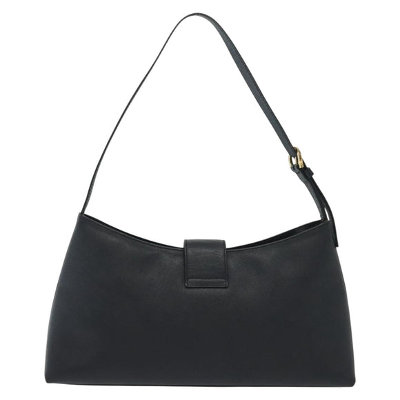 Salvatore Ferragamo Gancini Hand Bag Leather Navy Gold Auth 135232