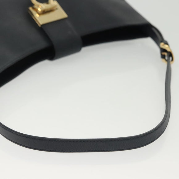 Salvatore Ferragamo Gancini Hand Bag Leather Navy Gold Auth 135232