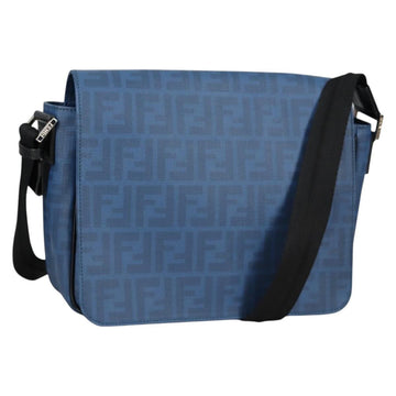 FENDI Zucca Canvas Shoulder Bag PVC Blue Silver Auth 135235M
