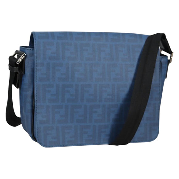 FENDI Zucca Canvas Shoulder Bag PVC Blue Silver Auth 135235M