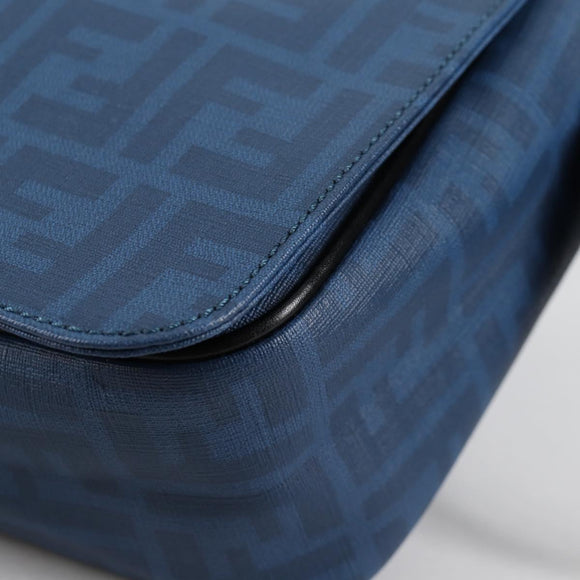 FENDI Zucca Canvas Shoulder Bag PVC Blue Silver Auth 135235M