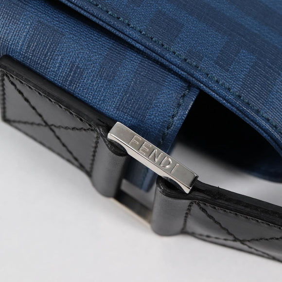 FENDI Zucca Canvas Shoulder Bag PVC Blue Silver Auth 135235M