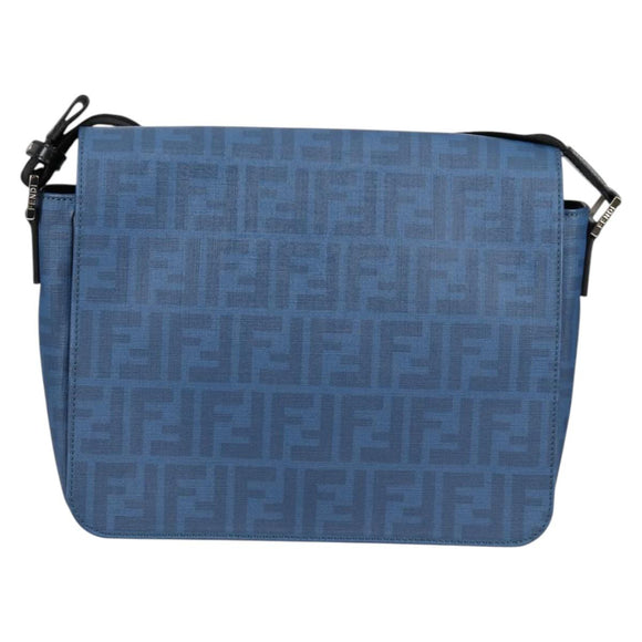 FENDI Zucca Canvas Shoulder Bag PVC Blue Silver Auth 135235M