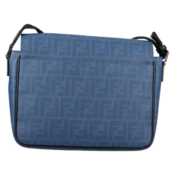 FENDI Zucca Canvas Shoulder Bag PVC Blue Silver Auth 135235M