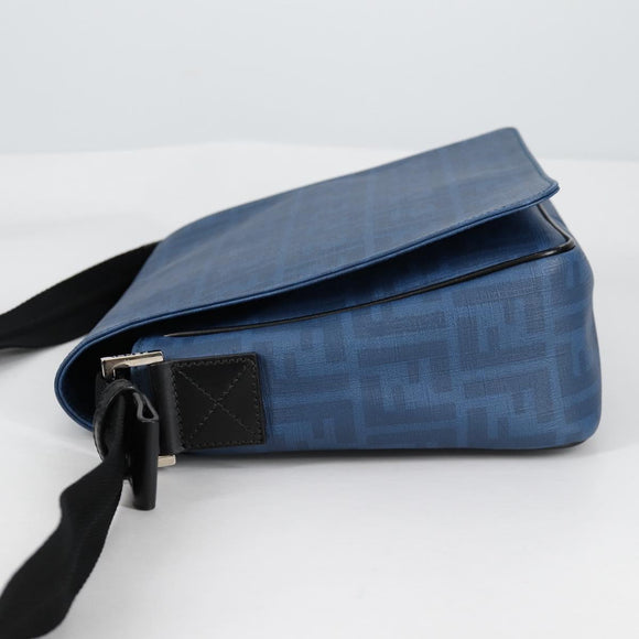 FENDI Zucca Canvas Shoulder Bag PVC Blue Silver Auth 135235M