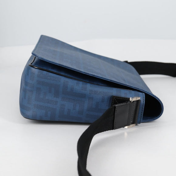 FENDI Zucca Canvas Shoulder Bag PVC Blue Silver Auth 135235M