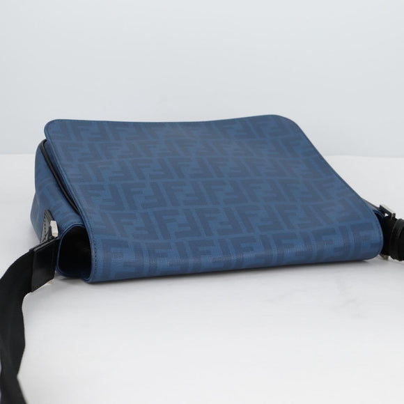 FENDI Zucca Canvas Shoulder Bag PVC Blue Silver Auth 135235M