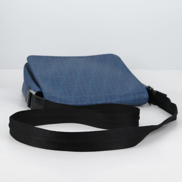 FENDI Zucca Canvas Shoulder Bag PVC Blue Silver Auth 135235M