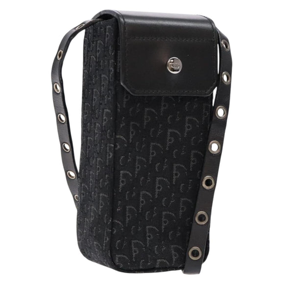 Christian Dior Trotter Canvas Shoulder Bag Black Silver Auth 135238