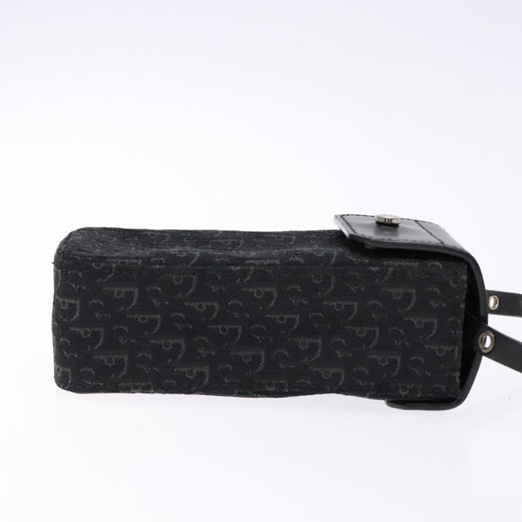 Christian Dior Trotter Canvas Shoulder Bag Black Silver Auth 135238