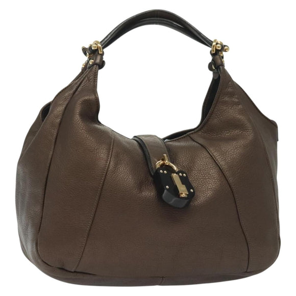 LOEWE Hand Bag Leather Brown Gold Auth 135240