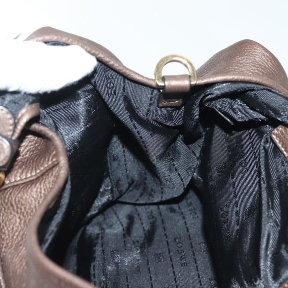 LOEWE Hand Bag Leather Brown Gold Auth 135240
