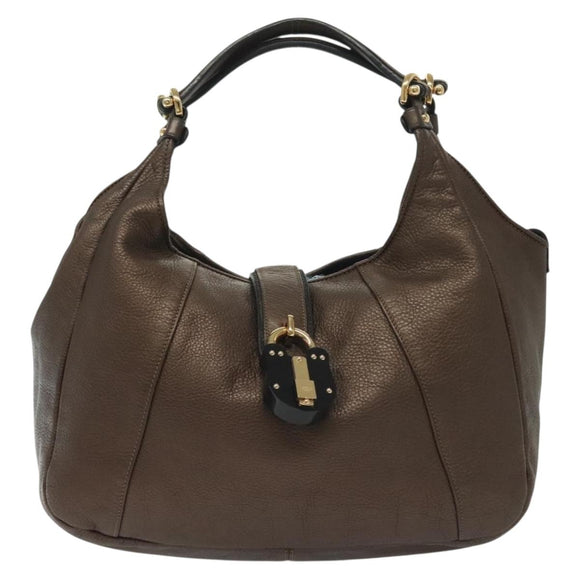 LOEWE Hand Bag Leather Brown Gold Auth 135240