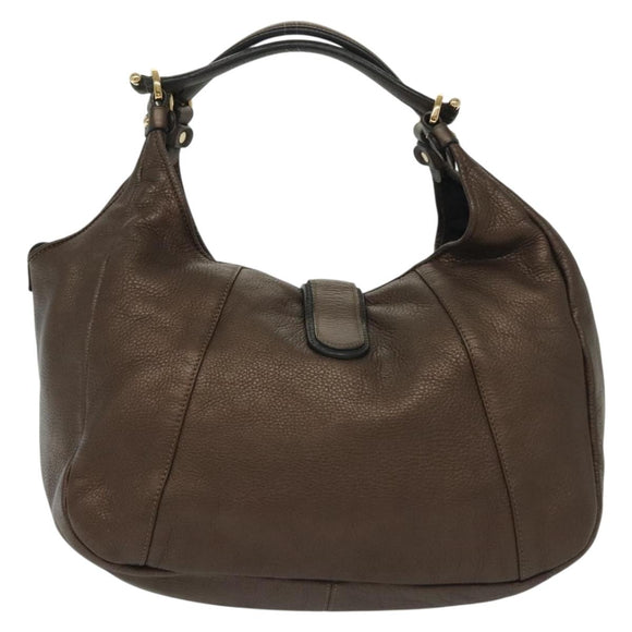 LOEWE Hand Bag Leather Brown Gold Auth 135240