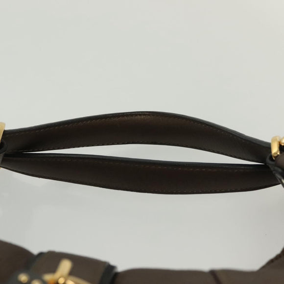 LOEWE Hand Bag Leather Brown Gold Auth 135240