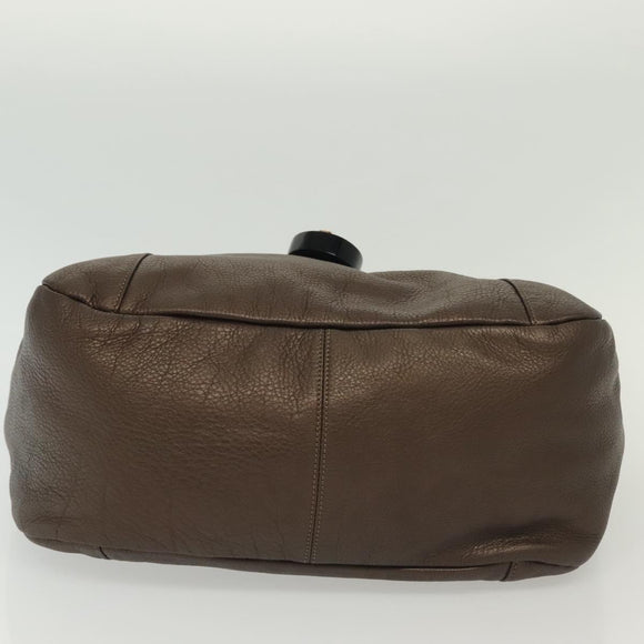 LOEWE Hand Bag Leather Brown Gold Auth 135240