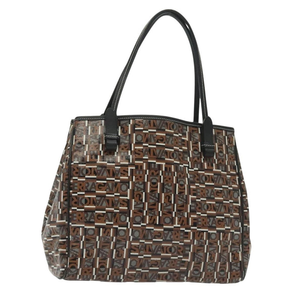 Salvatore Ferragamo Tote Bag Coated Canvas Black Gold Auth 135241