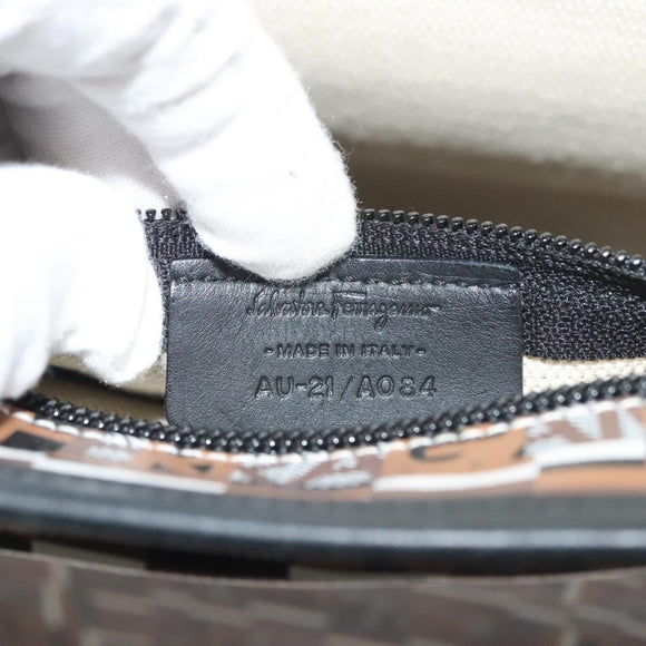 Salvatore Ferragamo Tote Bag Coated Canvas Black Gold Auth 135241