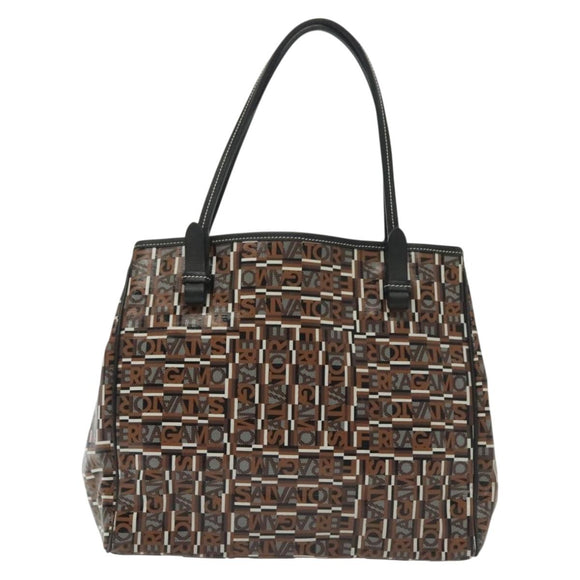 Salvatore Ferragamo Tote Bag Coated Canvas Black Gold Auth 135241