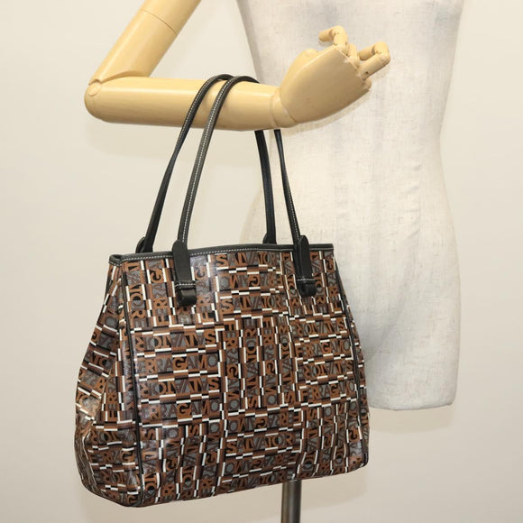 Salvatore Ferragamo Tote Bag Coated Canvas Black Gold Auth 135241