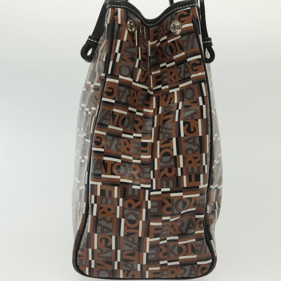 Salvatore Ferragamo Tote Bag Coated Canvas Black Gold Auth 135241