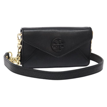 TORY BURCH Chain Shoulder Bag Leather Black Gold Auth 135263
