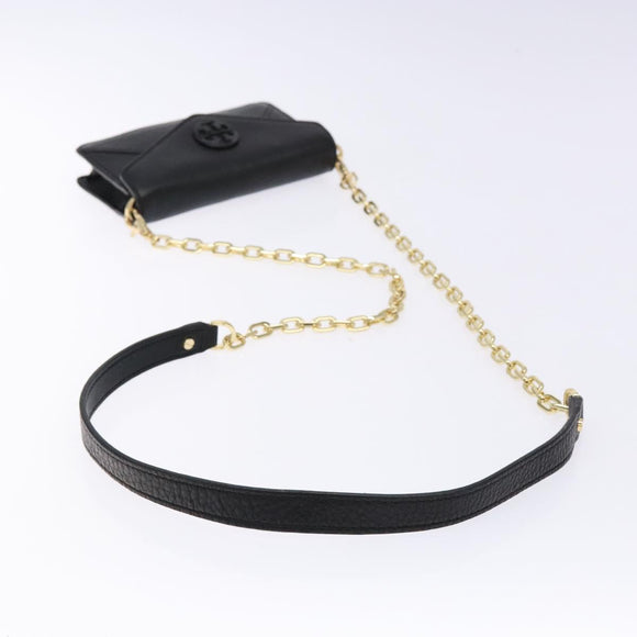 TORY BURCH Chain Shoulder Bag Leather Black Gold Auth 135263