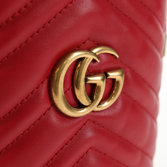 GUCCI Chain Shoulder Bag Leather Red Gold 575163 Auth 135268M