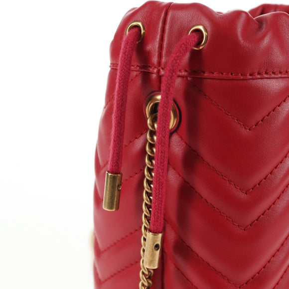 GUCCI Chain Shoulder Bag Leather Red Gold 575163 Auth 135268M