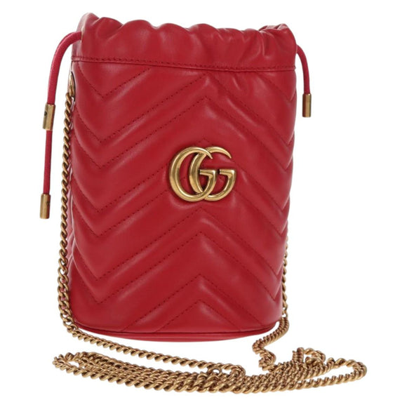 GUCCI Chain Shoulder Bag Leather Red Gold 575163 Auth 135268M