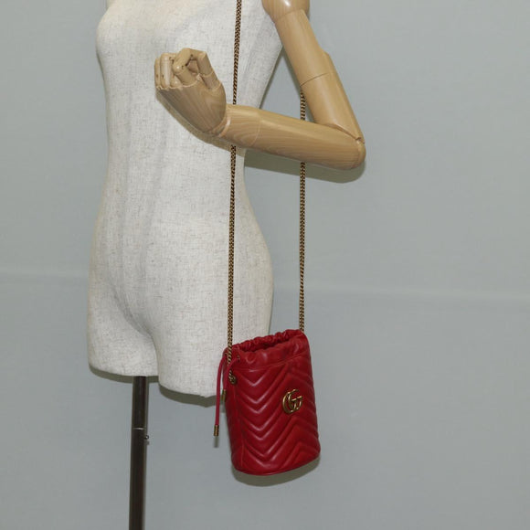 GUCCI Chain Shoulder Bag Leather Red Gold 575163 Auth 135268M