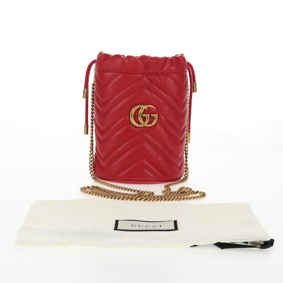 GUCCI Chain Shoulder Bag Leather Red Gold 575163 Auth 135268M