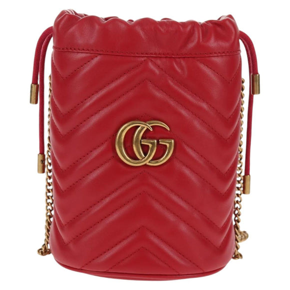 GUCCI Chain Shoulder Bag Leather Red Gold 575163 Auth 135268M
