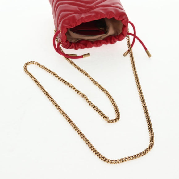 GUCCI Chain Shoulder Bag Leather Red Gold 575163 Auth 135268M