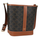 CELINE Triomphe Small Bucket Shoulder Bag PVC Leather Black Gold Auth 135273M-1