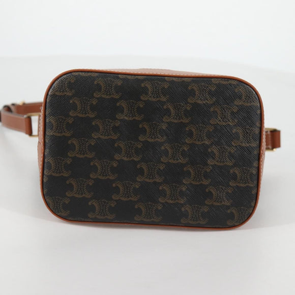 CELINE Triomphe Small Bucket Shoulder Bag PVC Leather Black Gold Auth 135273M