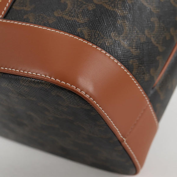 CELINE Triomphe Small Bucket Shoulder Bag PVC Leather Black Gold Auth 135273M