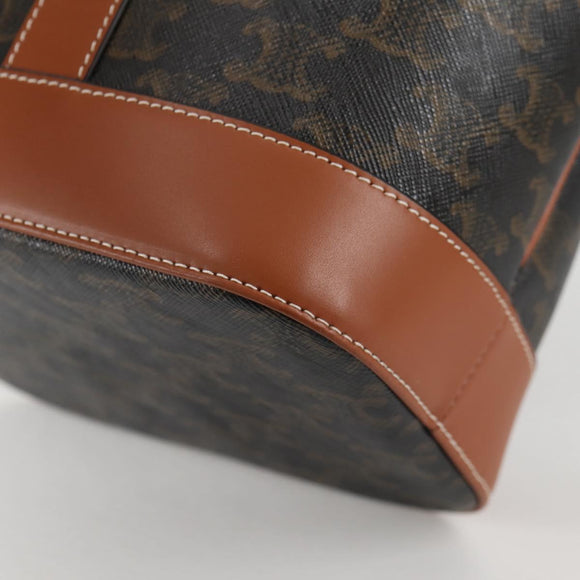 CELINE Triomphe Small Bucket Shoulder Bag PVC Leather Black Gold Auth 135273M