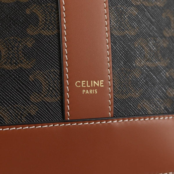 CELINE Triomphe Small Bucket Shoulder Bag PVC Leather Black Gold Auth 135273M