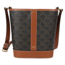 CELINE Triomphe Small Bucket Shoulder Bag PVC Leather Black Gold Auth 135273M-13