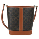 CELINE Triomphe Small Bucket Shoulder Bag PVC Leather Black Gold Auth 135273M-2
