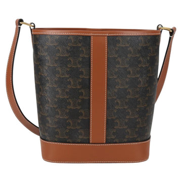 CELINE Triomphe Small Bucket Shoulder Bag PVC Leather Black Gold Auth 135273M - 0