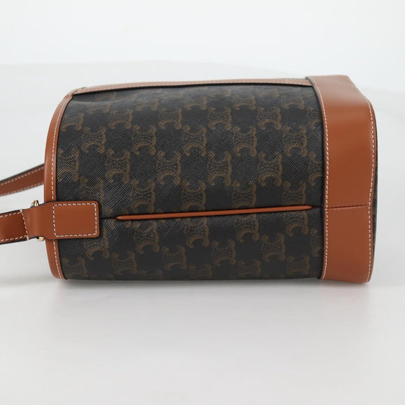 CELINE Triomphe Small Bucket Shoulder Bag PVC Leather Black Gold Auth 135273M