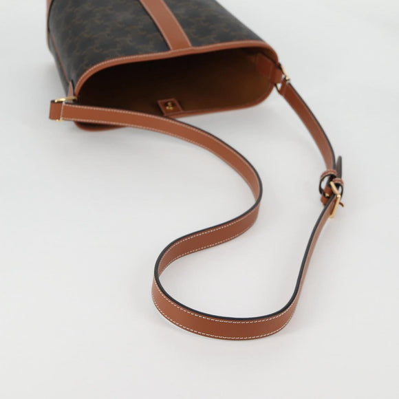 CELINE Triomphe Small Bucket Shoulder Bag PVC Leather Black Gold Auth 135273M