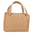CHANEL Hand Bag Lamb Skin Beige Gold CC Auth 135275V-1