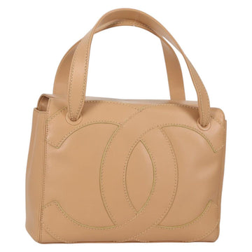 CHANEL Hand Bag Lamb Skin Beige Gold CC Auth 135275V