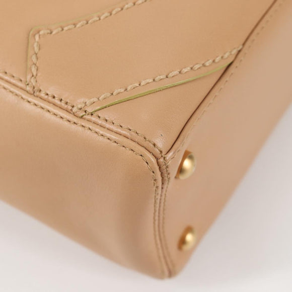 CHANEL Hand Bag Lamb Skin Beige Gold CC Auth 135275V