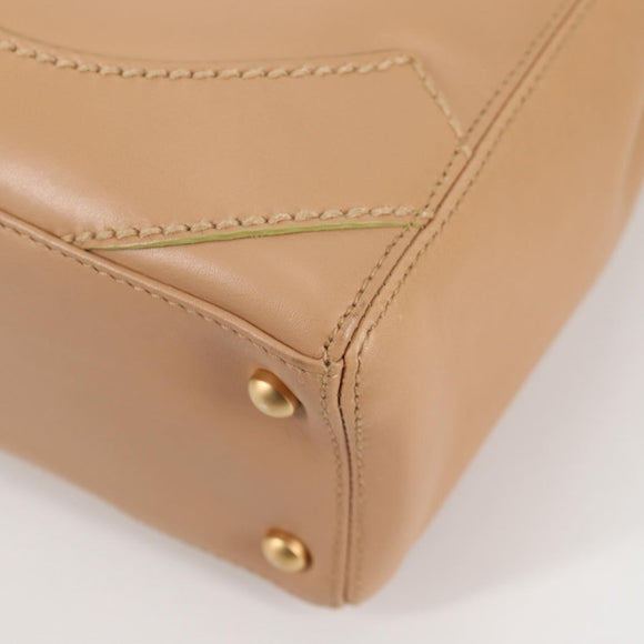 CHANEL Hand Bag Lamb Skin Beige Gold CC Auth 135275V