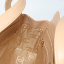 CHANEL Hand Bag Lamb Skin Beige Gold CC Auth 135275V-18