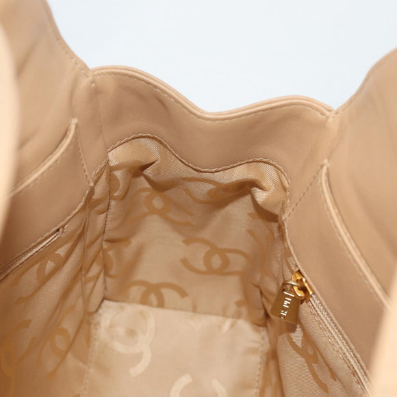 CHANEL Hand Bag Lamb Skin Beige Gold CC Auth 135275V